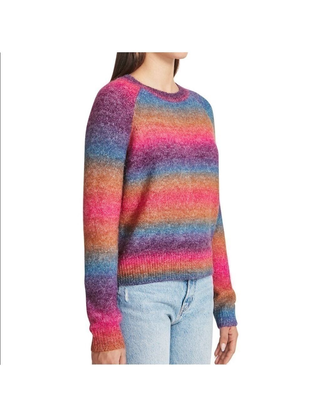 BB Dakota Steve Madden bright rainbow ombre striped fuzzy sweater size XXL